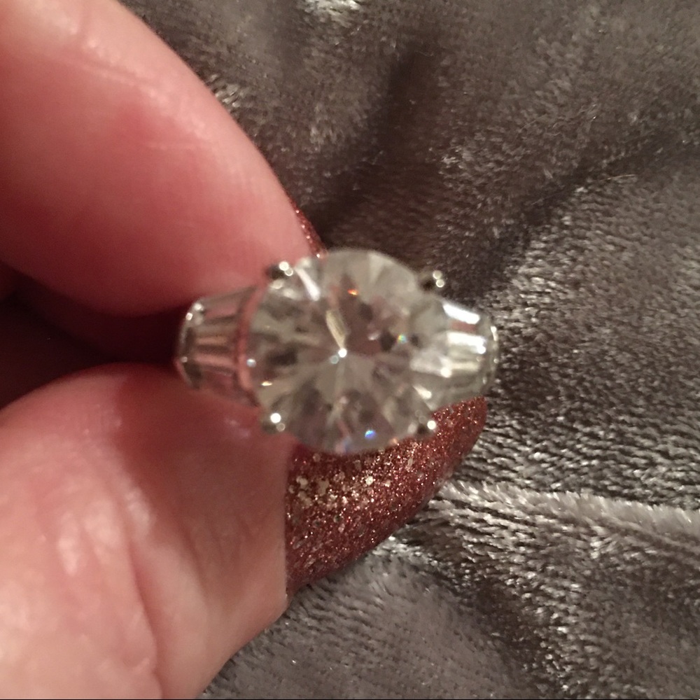 Sterling Silver Simulated Round Solitaire Ring 6 - image 1